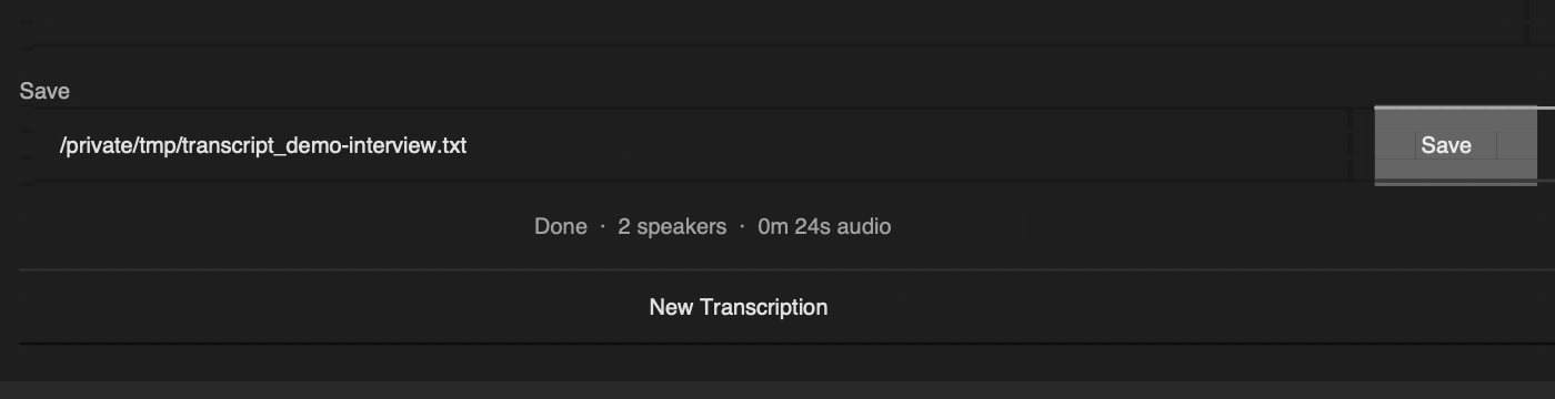 Full-size crop of the Textual save controls and completion summary